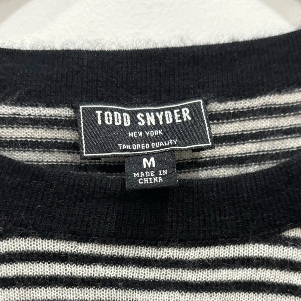 NWT | Todd Snyder | PREMIUM CASHMERE POCKET TEE IN BLACK STRIPE - Picture 7 of 10
